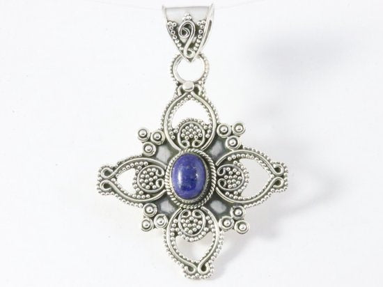 Traditionele bewerkte zilveren hanger met lapis lazuli afbeelding 4