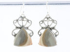 Opengewerkte zilveren oorbellen met bruine imperial jaspis afbeelding 4