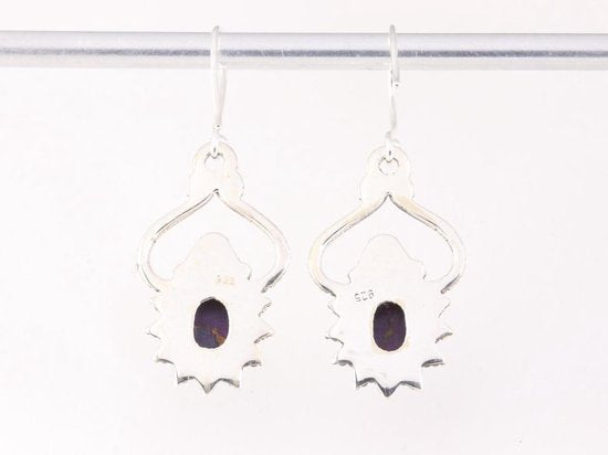 Bewerkte zilveren oorbellen met paarse koperturkoois afbeelding 3