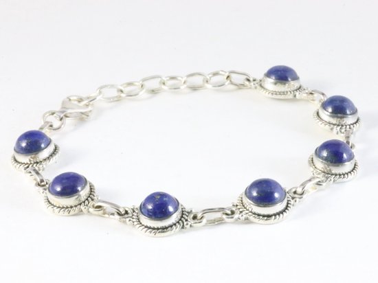 Bewerkte zilveren armband met lapis lazuli afbeelding 2