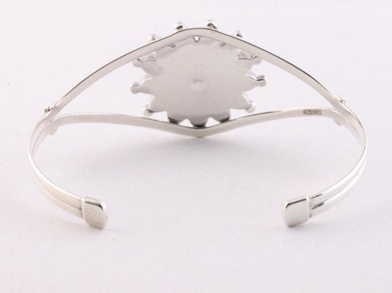 Opengewerkte zilveren klemarmband met groene turkoois bloem afbeelding 3