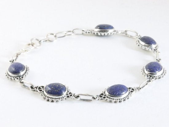 Fijne bewerkte zilveren armband met lapis lazuli afbeelding 2