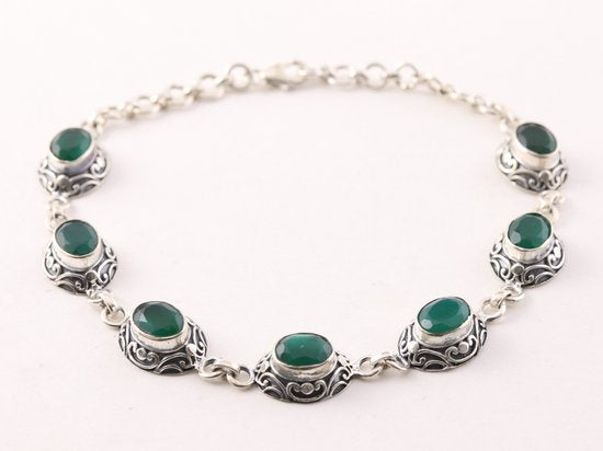 Bewerkte zilveren armband met smaragd afbeelding 1