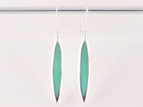 Lange fijne zilveren oorbellen met groene turkoois afbeelding 4