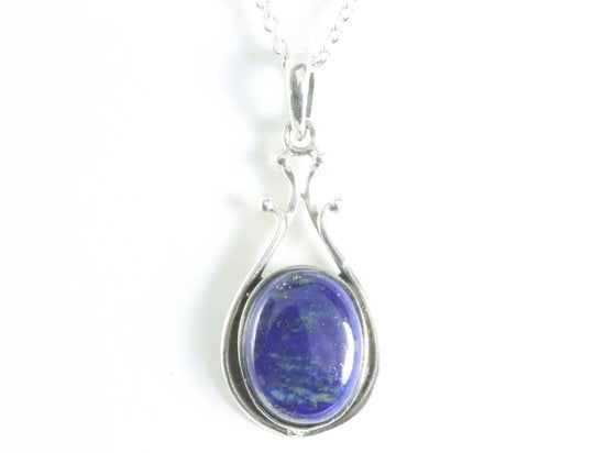 Zilveren hanger met lapis lazuli aan ketting afbeelding 4