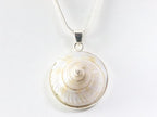 Grote ronde zilveren hanger met nautilus schelp aan vossenstaart ketting afbeelding 4