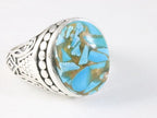 Zware bewerkte zilveren ring met blauwe turkoois afbeelding 1