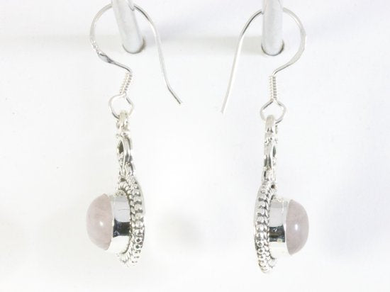 Bewerkte zilveren oorbellen met rozenkwarts afbeelding 2