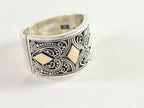 Traditionele bewerkte zilveren ring met 18k gouden decoraties afbeelding 1