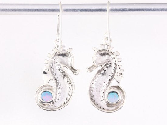 Zilveren zeepaardjes oorbellen met Australische opaal afbeelding 3