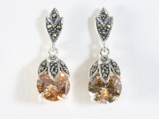 Zilveren oorstekers met citrien en marcasiet afbeelding 1