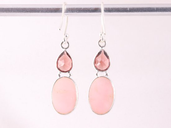Zilveren oorbellen met roze opaal en granaat afbeelding 3