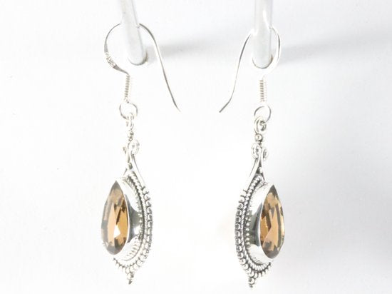 Bewerkte zilveren oorbellen met rookkwarts afbeelding 2