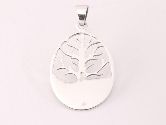 Opengewerkte ovale zilveren hanger met levensboom afbeelding 3