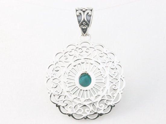 Opengewerkte zilveren hanger met blauwe apatiet afbeelding 3