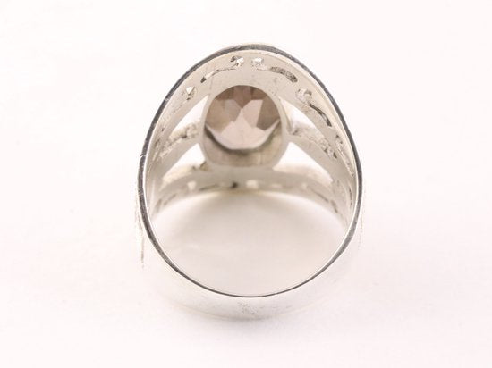 Opengewerkte zilveren ring met rookkwarts afbeelding 3