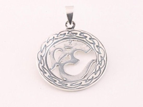 Grote ronde zilveren hanger met ohm teken afbeelding 3