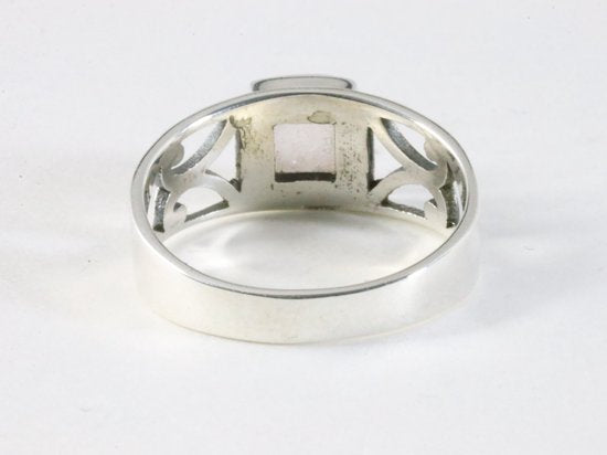 Opengewerkte zilveren ring met rozenkwarts afbeelding 3
