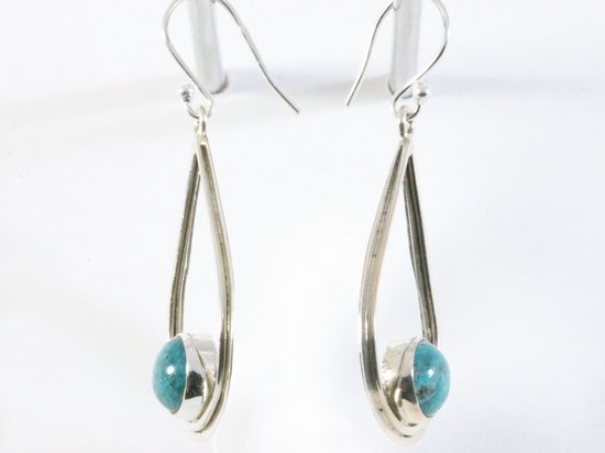 Opengewerkte zilveren oorbellen met chrysocolla afbeelding 2