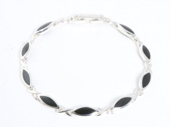 Hoogglans zilveren armband met onyx afbeelding 1