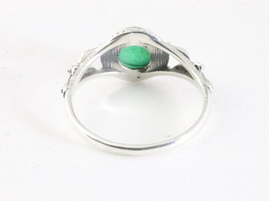 Fijne bewerkte zilveren ring met groene onyx afbeelding 3