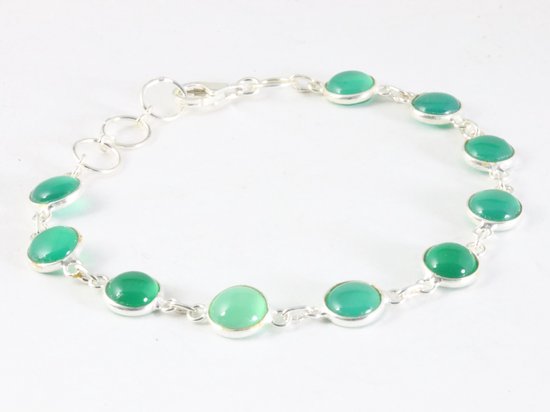 Fijne zilveren armband met groene onyx afbeelding 2