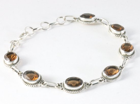 Bewerkte zilveren armband met rookkwarts afbeelding 2