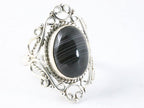 Opengewerkte zilveren ring met gestreepte onyx afbeelding 1