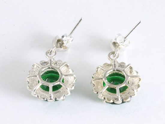 Ronde zilveren oorstekers met groene saffier en marcasiet afbeelding 2