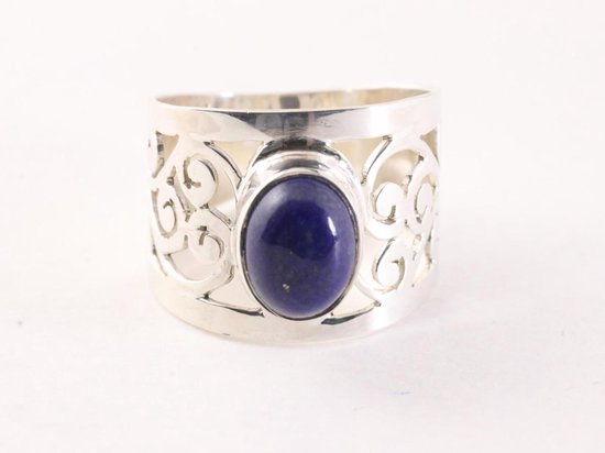 Opengewerkte zilveren ring met lapis lazuli afbeelding 4