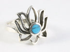 Opengewerkte zilveren lotus bloem ring met blauwe turkoois afbeelding 1