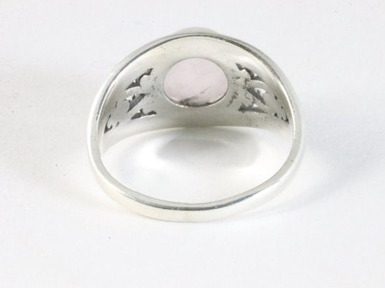 Opengewerkte zilveren ring met rozenkwarts afbeelding 3