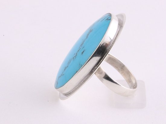 Grote ovale zilveren ring met blauwe turkoois afbeelding 2