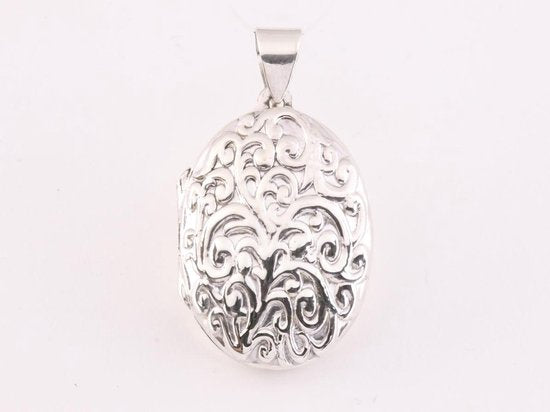 Bewerkt ovaal zilveren medaillon afbeelding 4