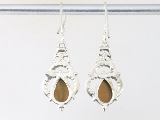 Opengewerkte zilveren oorbellen met tijgeroog afbeelding 2