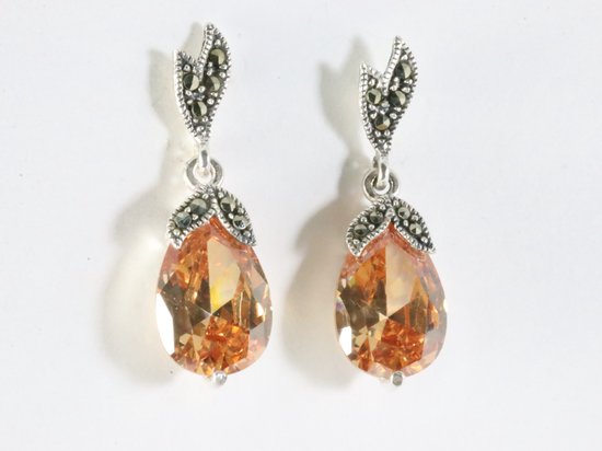 Zilveren oorstekers met citrien en marcasiet afbeelding 2