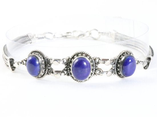 Bewerkte zilveren armband met lapis lazuli afbeelding 1