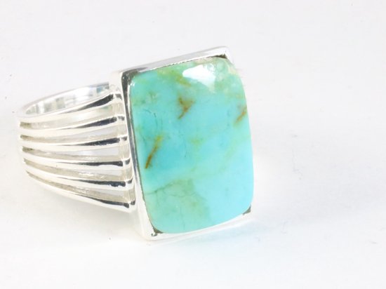 Opengewerkte rechthoekige zilveren ring met Mohave turkoois afbeelding 1