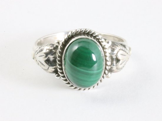 Bewerkte zilveren ring met malachiet afbeelding 4