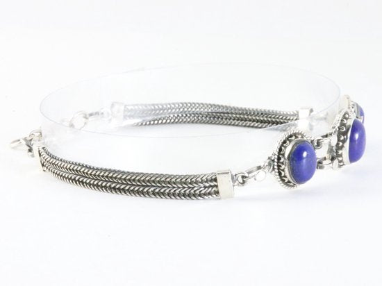 Bewerkte zilveren armband met lapis lazuli afbeelding 2