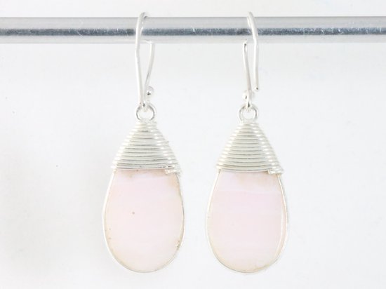 Zilveren oorbellen met roze lace agaat afbeelding 3