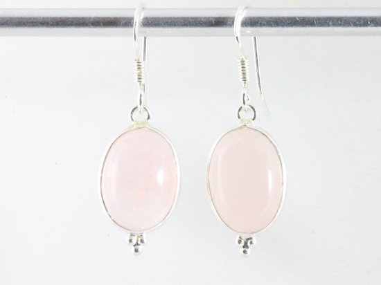 Fijne zilveren oorbellen met rozenkwarts afbeelding 4