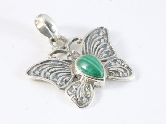 Bewerkte zilveren vlinder hanger met malachiet afbeelding 2