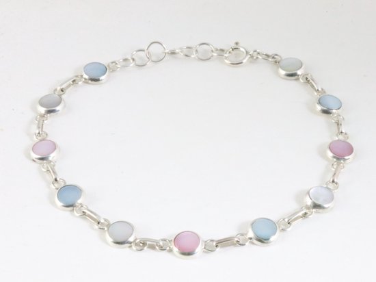 Fijne hoogglans zilveren armband met veelkleurige parelmoer afbeelding 1