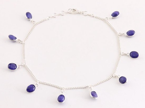 Fijne zilveren enkelband met blauwe saffier afbeelding 1