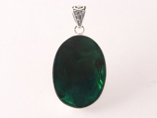 Ovale zilveren hanger met zeepaardje op abalone schelp afbeelding 3