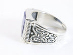 Zware bewerkte zilveren ring met lapis lazuli afbeelding 2