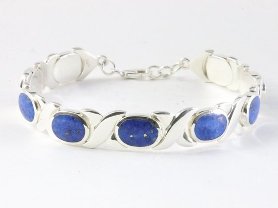 Zware hoogglans zilveren armband met lapis lazuli afbeelding 1
