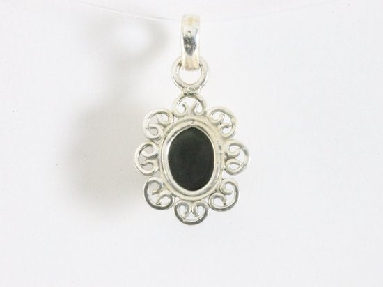 Fijne opengewerkte zilveren hanger met onyx afbeelding 3