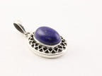 Opengewerkte ovale zilveren hanger met lapis lazuli afbeelding 2